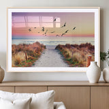 54411-MGC-FP-36x24_Natural-Beach Path with Birds Wall Art – Coastal Sunset Ocean Canvas Print, Seaside Nature Landscape Photography for Living Room, Bedroom