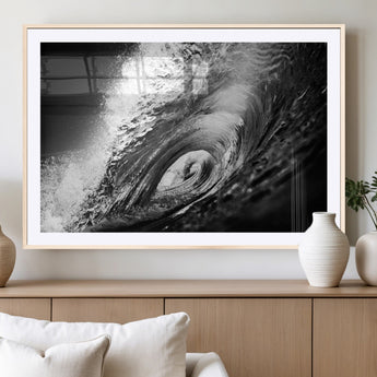 22702-MGC-FP-36x24_Natural-Black and White Ocean Wave Wall Art – Powerful Surf Curl Photography Canvas Print, Modern Coastal Decor for Living Room, Office or