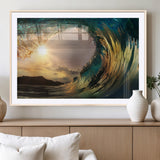 38256-MGC-FP-36x24_Natural-Ocean Wave Wall Art – Stunning Sunrise Through Curling Wave Canvas Print, Coastal Surf Photography Seascape Decor for Living Room,