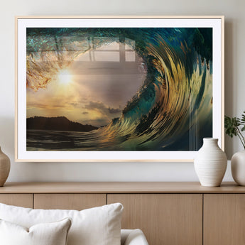 38256-MGC-FP-36x24_Natural-Ocean Wave Wall Art – Stunning Sunrise Through Curling Wave Canvas Print, Coastal Surf Photography Seascape Decor for Living Room,