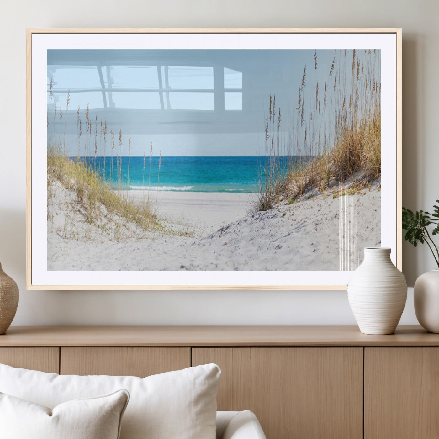 58498-MGC-FP-36x24_Natural-White Sandy Beach Wall Art – Panoramic Coastal Canvas Print, Ocean View Decor for Living Room, Bedroom, Office, Relaxing Seaside