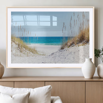 58498-MGC-FP-36x24_Natural-White Sandy Beach Wall Art – Panoramic Coastal Canvas Print, Ocean View Decor for Living Room, Bedroom, Office, Relaxing Seaside