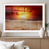 60211-MGC-FP-36x24_Natural-Fiery Sunset Ocean Wall Art – Red Sky Seascape Canvas Print with Waves, Bold Coastal Sunset Decor for Living Room or Bedroom