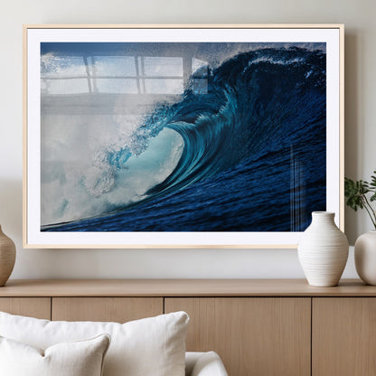 89502-MGC-FP-36x24_Natural-Powerful Ocean Wave Wall Art – Panoramic Blue Sea Wave Canvas Print, Coastal Surf Photography Artwork for Living Room, Bedroom, or