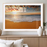 15399-MGC-FP-36x24_Natural-Golden Sunrise Beach Wall Art – Ocean Waves on Sandy Shore Canvas Print, Coastal Seascape Decor for Living Room or Bedroom