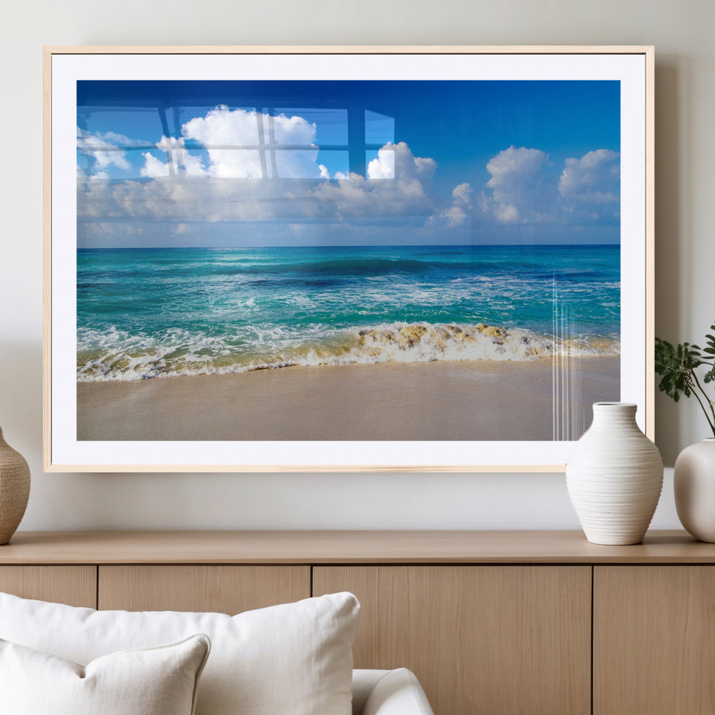 60364-MGC-FP-36x24_Natural-Tropical Ocean Wave Wall Art – Serene Blue Sea and White Sand Beach Canvas Print, Coastal Landscape Decor for Living Room, Bedroom