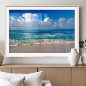 60364-MGC-FP-36x24_Natural-Tropical Ocean Wave Wall Art – Serene Blue Sea and White Sand Beach Canvas Print, Coastal Landscape Decor for Living Room, Bedroom