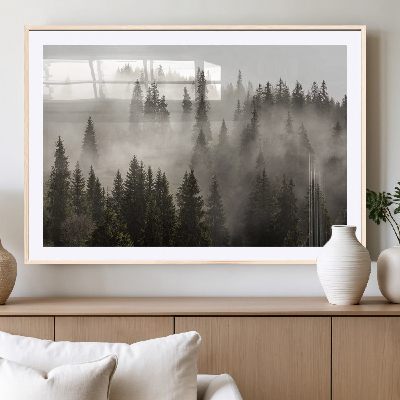 62862-MGC-FP-36x24_Natural-Misty Forest Wall Art – Tranquil Pine Tree Canvas Print with Mountain Fog, Nature Landscape Artwork for Living Room, Bedroom, or