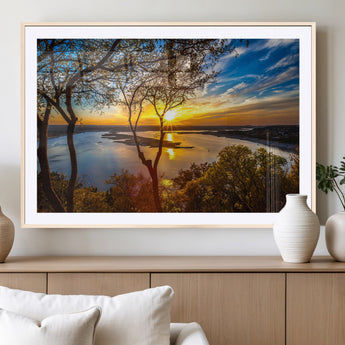 66839-MGC-FP-36x24_Natural-Lake Sunset Wall Art – Golden Hour Canvas Print with Trees and Water Reflection, Scenic Landscape Photography for Living Room,