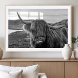 83810-MGV-CV-36X24-Highland Cow Wall Art – Black and White Highland Cattle Print, Rustic Farmhouse Animal Decor for Living Room or Office