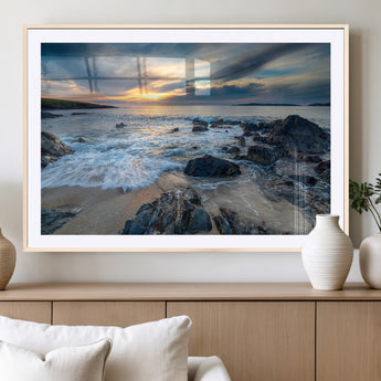 17902-MGC-FP-36x24_Natural-Rocky Shore Ocean Sunset Wall Art – Coastal Seascape Canvas Print, Nature Beach Decor for Living Room or Office