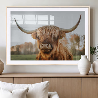 64824-MGC-FP-36x24_Natural-Highland Cow Wall Art – Rustic Scottish Bull Canvas Print, Farmhouse Animal Decor for Living Room, Bedroom, Office or Cabin