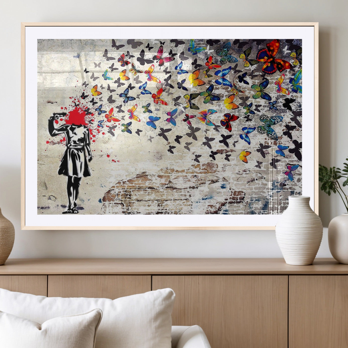 88654-MGC-FP-36x24_Natural-Butterfly Explosion Graffiti Wall Art – Street Art Canvas Print, Colorful Butterfly Spray Mural, Modern Abstract Urban Wall Decor