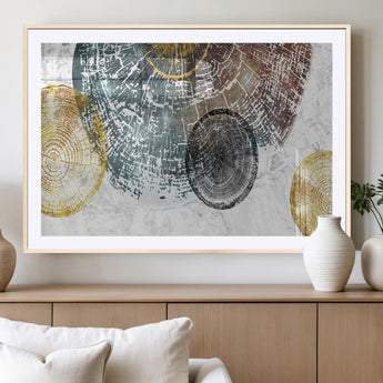 70653-MGV-CV-36X24-Abstract Tree Ring Wall Art – Modern Rustic Wood Slice Canvas Print with Gold Accents, Contemporary Nature Decor for Living Room,
