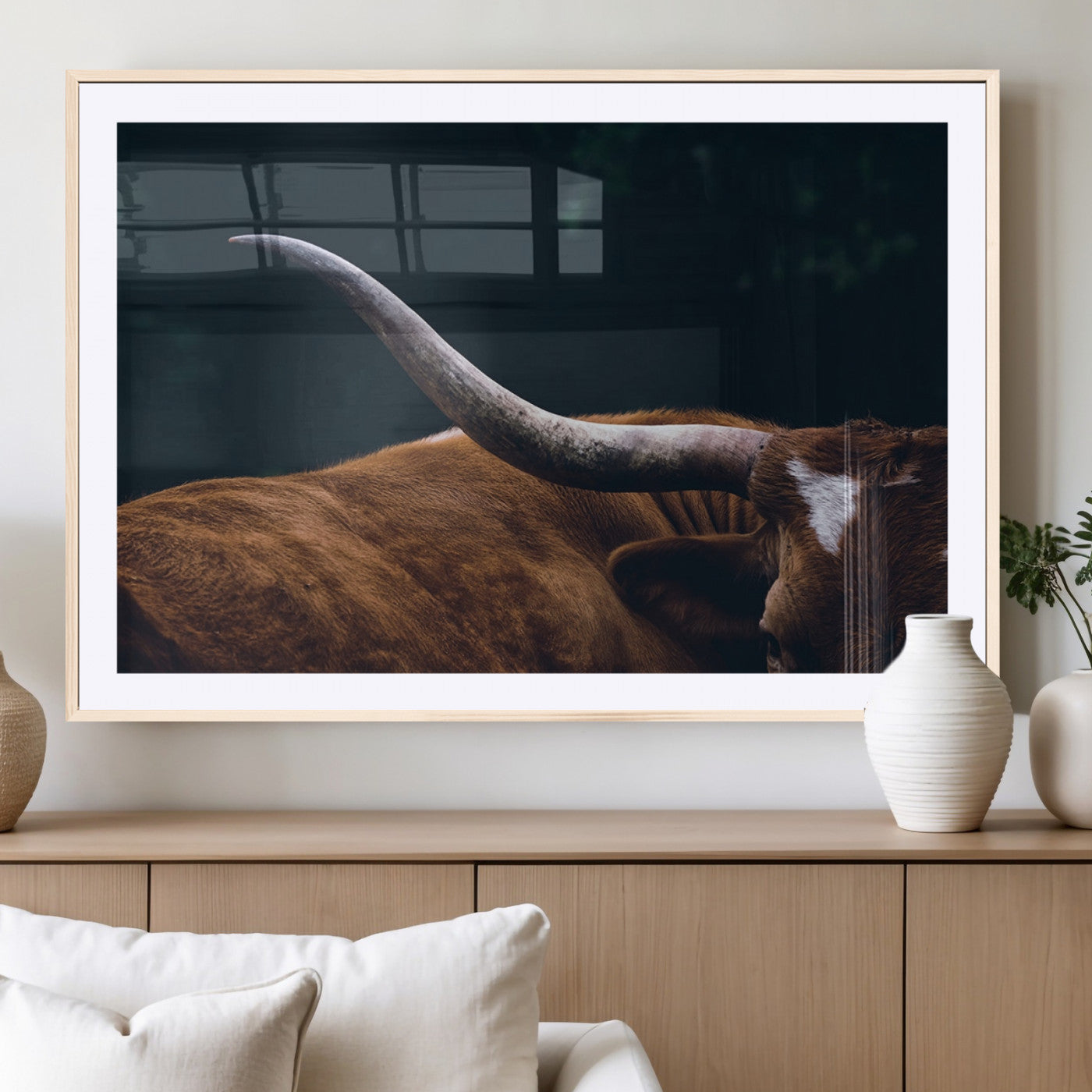 55197-MGV-CV-36X24-Texas Longhorn Wall Art – Rustic Western Bull Horn Canvas Print and Farmhouse Country Animal Decor for Living Room, Office or