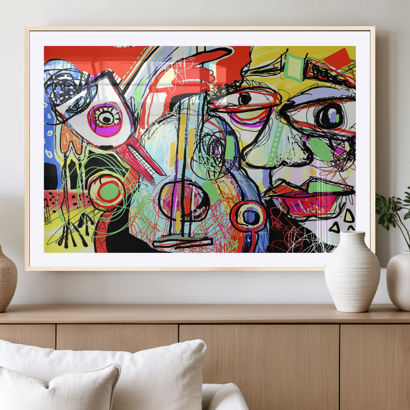 37796-MGV-CV-36X24-Picasso Style Wall Art Canvas Print, Framed Picasso Art Picture Print, Picasso Cubism Perfect Modern Abstract Decor Artwork