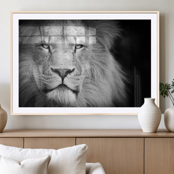94453-MGC-FP-36x24_Natural-Lion Portrait Wall Art – Black and White King of the Jungle Canvas Print, Safari Wildlife Decor for Office, Bedroom, or Living