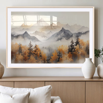 70049-MGV-CV-36X24-Autumn Mountain Forest Wall Art – Misty Landscape Canvas Print, Rustic Nature Inspired Decor for Living Room, Bedroom or Office
