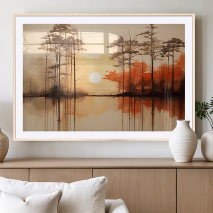 51083-MGV-CV-36X24-Sunset Lake Forest Wall Art – Serene Trees and Orange Sky Reflection Canvas Print, Tranquil Nature Decor for Living Room, Office