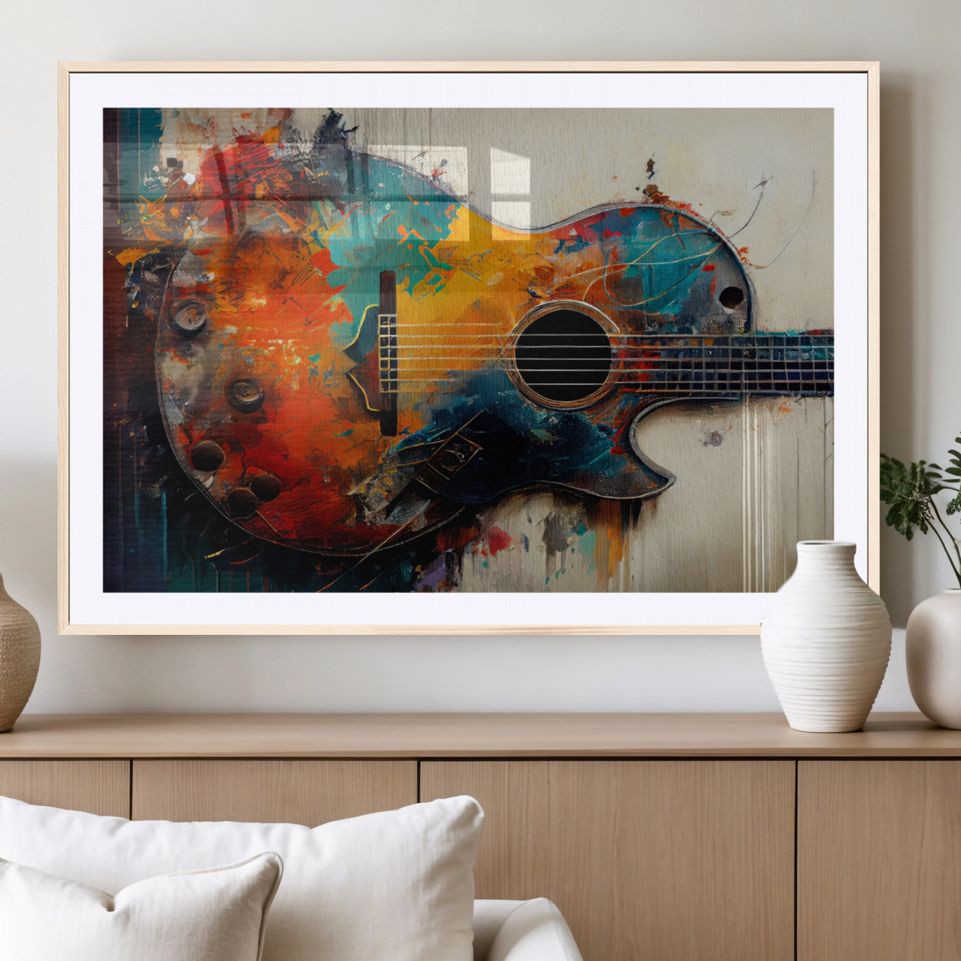 89330-MGV-CV-36X24-Abstract Guitar Wall Art – Colorful Music Canvas Print and Vibrant Rock and Jazz Artwork for Living Room, Studio or Office Decor