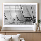Boat-1-MGC-FP-36x24_Natural-Sailboat Racing Wall Art – Nautical Black and White Canvas Print, Ocean Adventure Decor for Office, Living Room or Bedroom