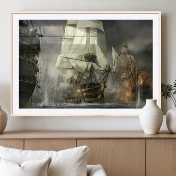 26512-MGV-CV-36X24-Naval Battle Wall Art – Dramatic Tall Ship Canvas Print, Historic Pirate Sailing War Scene, Nautical Decor for Office, Study or