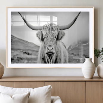 80564-MGV-CV-36X24-Highland Cow Wall Art – Black and White Scottish Highland Canvas Print, Rustic Farmhouse Decor for Living Room, Bedroom or Office