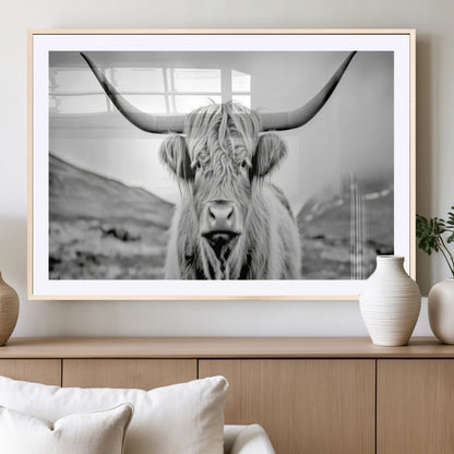 80564-MGV-CV-36X24-Highland Cow Wall Art – Black and White Scottish Highland Canvas Print, Rustic Farmhouse Decor for Living Room, Bedroom or Office