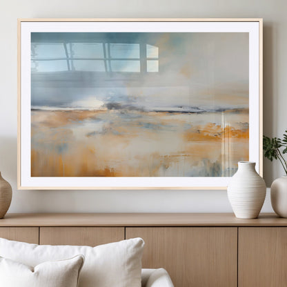92764-MGV-CV-36X24-Abstract Landscape Wall Art – Modern Blue and Orange Canvas Print, Large Minimalist Painting for Living Room, Bedroom, Office or