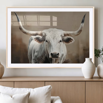 61423-MGC-FP-36x24_Natural-Longhorn Bull Wall Art – Rustic Western Texas Steer Canvas Print, Cowboy Farmhouse Decor for Living Room, Bedroom, Office or Ranch