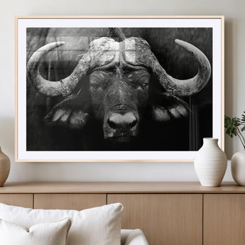 75273-MGC-FP-36x24_Natural-Buffalo Wall Art – Black and White African Buffalo Canvas Print, Rustic Wildlife Animal Artwork for Farmhouse, Living Room,