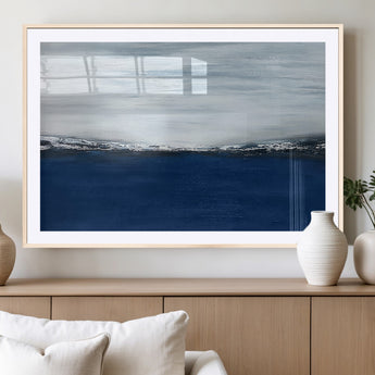 62197-MGC-FP-36x24_Natural-Abstract Ocean Wall Art – Minimalist Blue and White Canvas Print, Modern Coastal Seascape Painting for Bedroom, Living Room or