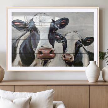 28934-MGV-CV-36X24-Farmhouse Cow Wall Art – Rustic Black and White Dairy Cattle Canvas Print, Country Barn Animal Painting for Kitchen, Living Room