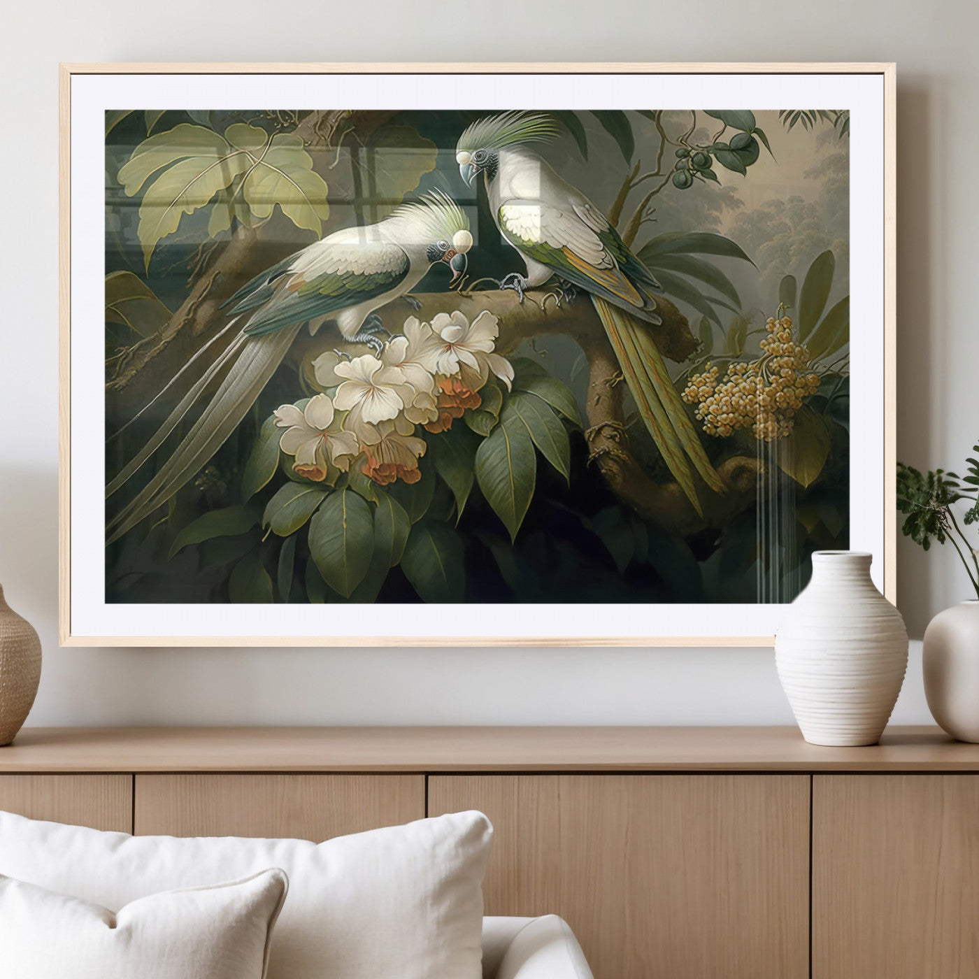 84047-MGC-FP-36x24_Natural-Tropical Birds Wall Art – Elegant Botanical Canvas Print, Exotic Nature Decor for Living Room, Bedroom or Office