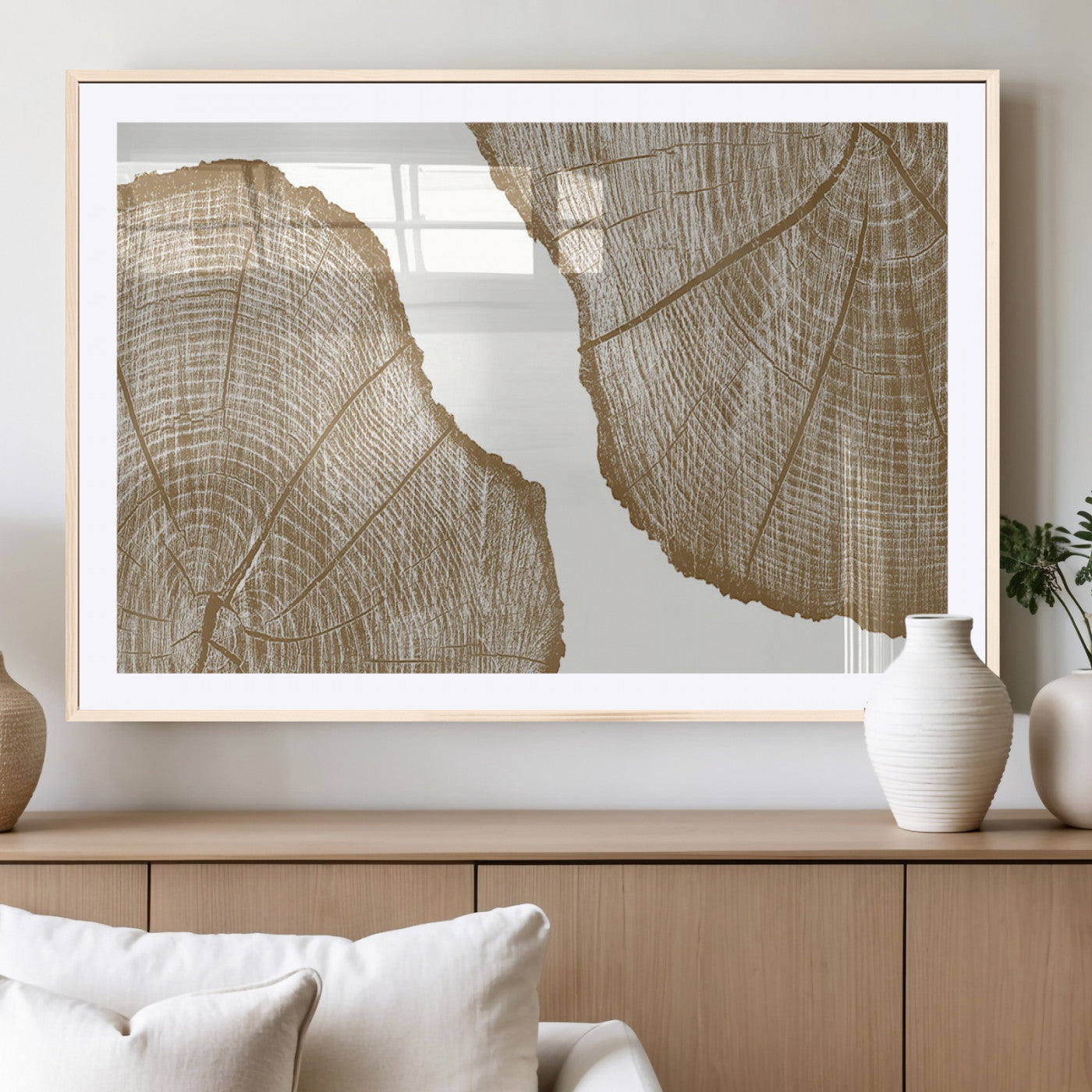 99692-MGC-FP-36x24_Natural-Tree Ring Linocut Wall Art Canvas Print, Framed Wood Cut Art Picture Print, Tree Rings Perfect Minimalist Rustic Decor Artwork