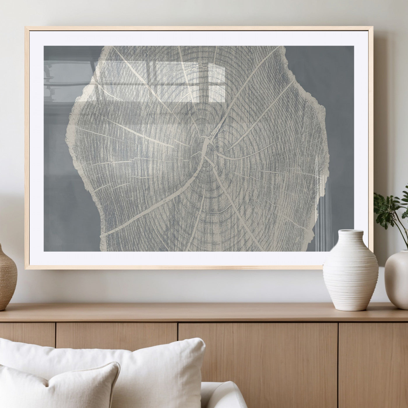 25547-MGV-CV-36X24-Tree Ring Wall Art Canvas Print, Framed Linocut Tree Ring Art Picture Print, Wood Texture Perfect Minimalist Farmhouse Decor