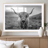 52903-MGV-CV-36X24-Highland Cow Wall Art – Black and White Canvas Print Rustic Cattle Portrait, Farmhouse Country Decor for Living Room, Office,