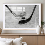 82900-MGV-CV-36X24-Hockey Wall Art – Black and White Canvas Print Ice Rink Sticks Puck Sports Photography, Modern Decor for Game Room, Man Cave,