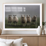 87339-MGC-FP-36x24_Natural-Sheep Wall Art – Rustic Farmhouse Canvas Print Flock Standing Misty Field Countryside Photography, Country Animal Decor for Living