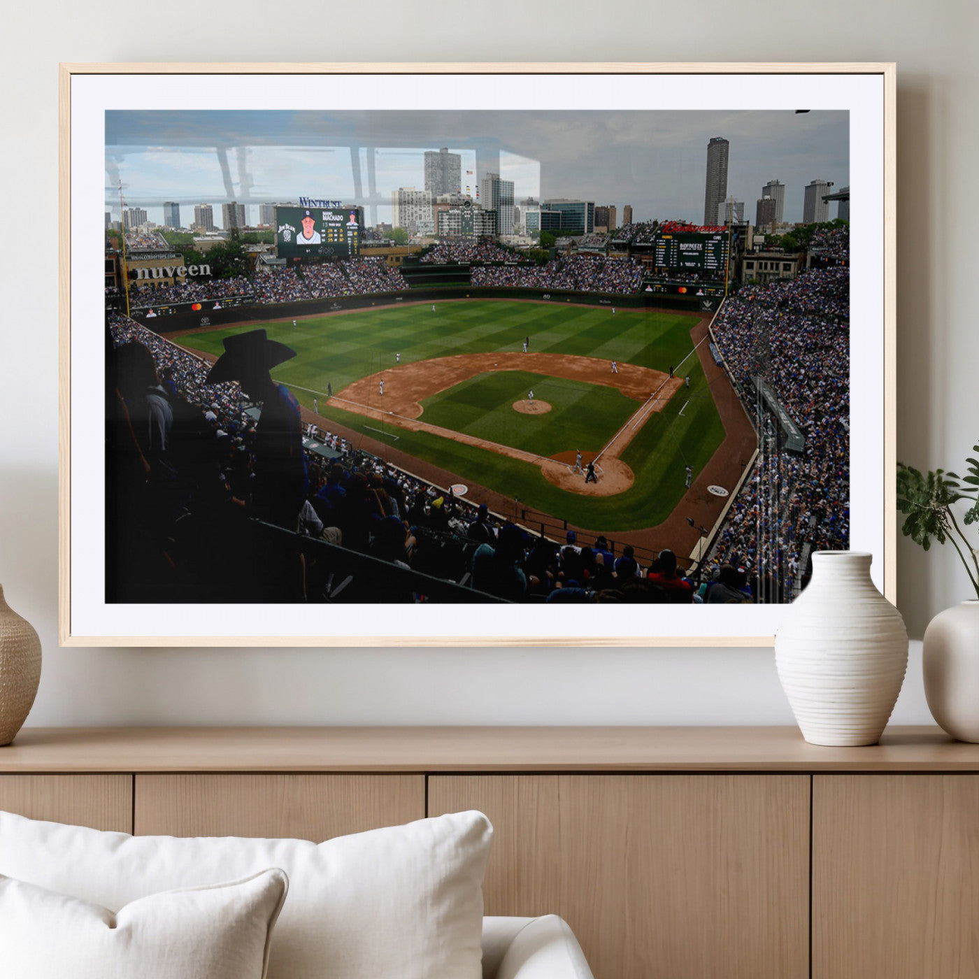 34859-MGV-CV-36X24-Wrigley Field Wall Art Canvas Print, Framed Chicago Cubs Stadium Art Picture Print, Wrigley Stadium Field Perfect Sport Room Decor