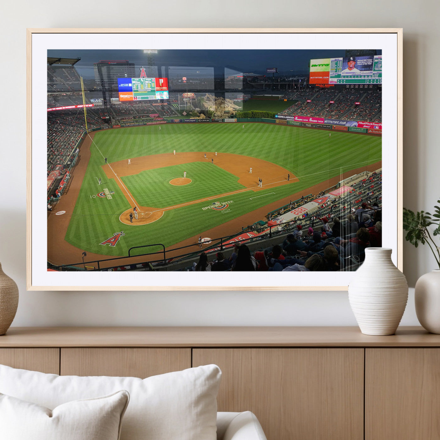 93707-MGV-CV-36X24-Los Angeles Stadium Wall Art Canvas Print, Framed Angel Stadium Field Art Picture Print, Anaheim Stadium Perfect Sports Room Decor