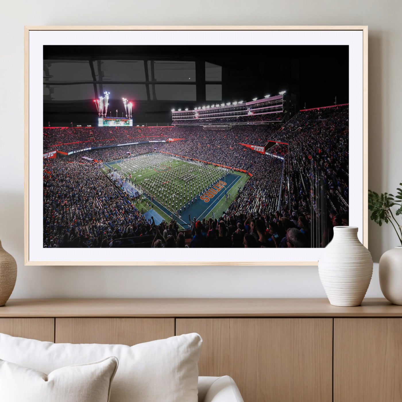 46899-MGV-CV-36X24-Ben Hill Griffin Stadium Wall Art Canvas Print, Framed Football Stadium Art Picture Print, Florida Football Stadium Perfect Sport