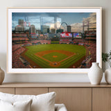 91908-MGC-FP-36x24_Natural-Baseball Stadium Wall Art – Canvas Print Game Day Field City Skyline Iconic Arch Scene Sports Photography, Decor for Game Room,