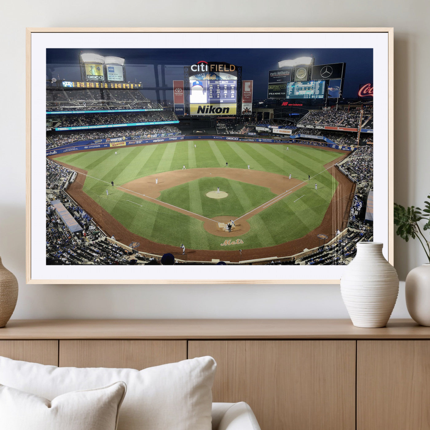 87666-MGV-CV-36X24-City Field Stadium Wall Art Canvas Print, Framed New York Stadium Art Picture Print, Citi Field Stadium Perfect Sport Room Decor