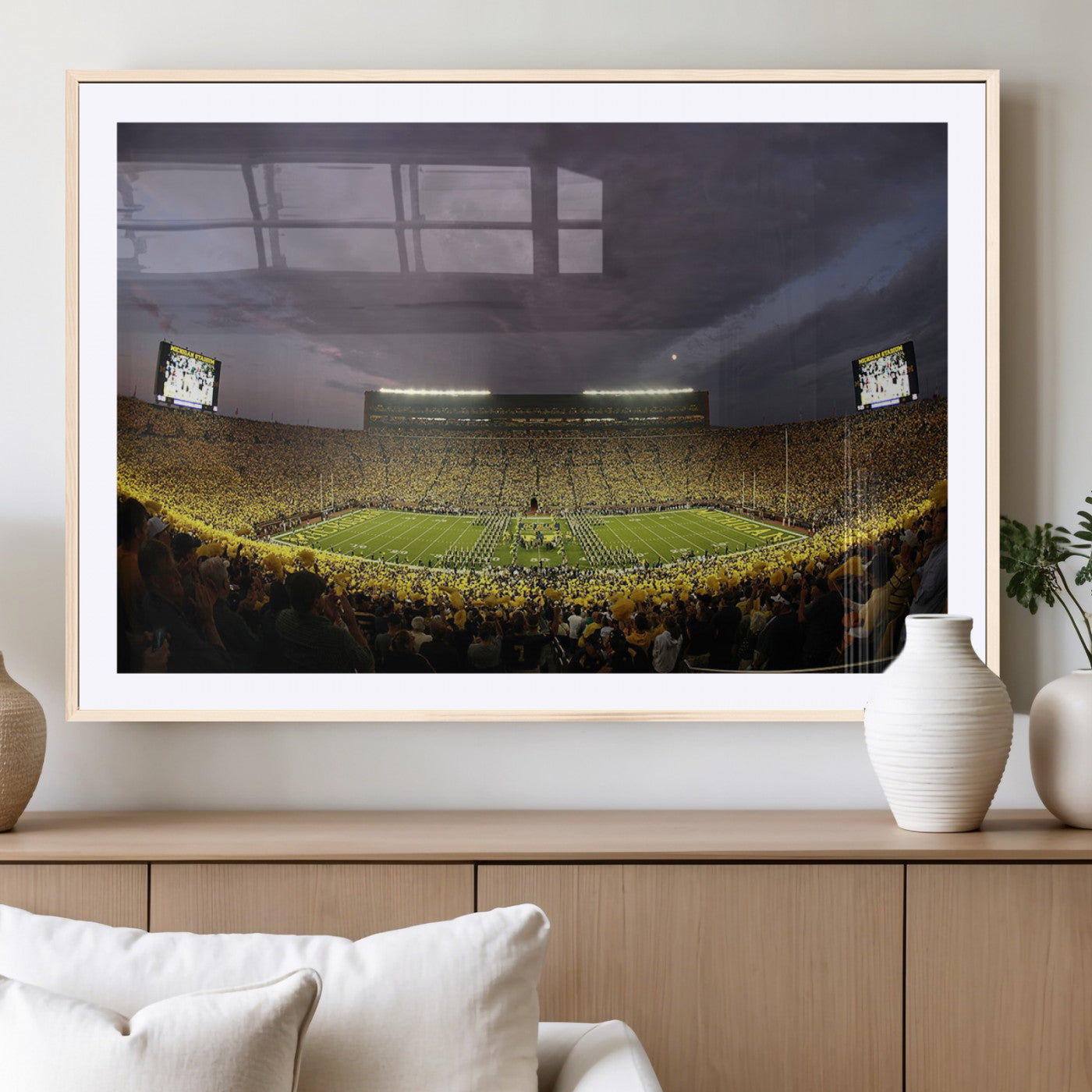 72404-MGC-FP-36x24_Natural-Michigan Wolverine Stadium Wall Art Canvas Print, Framed Michigan Stadium Art Picture Print, Football Stadium Perfect Sport Room
