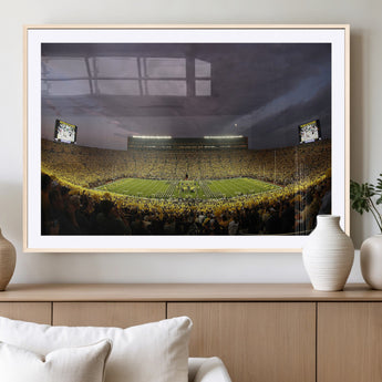 72404-MGC-FP-36x24_Natural-Michigan Wolverine Stadium Wall Art Canvas Print, Framed Michigan Stadium Art Picture Print, Football Stadium Perfect Sport Room