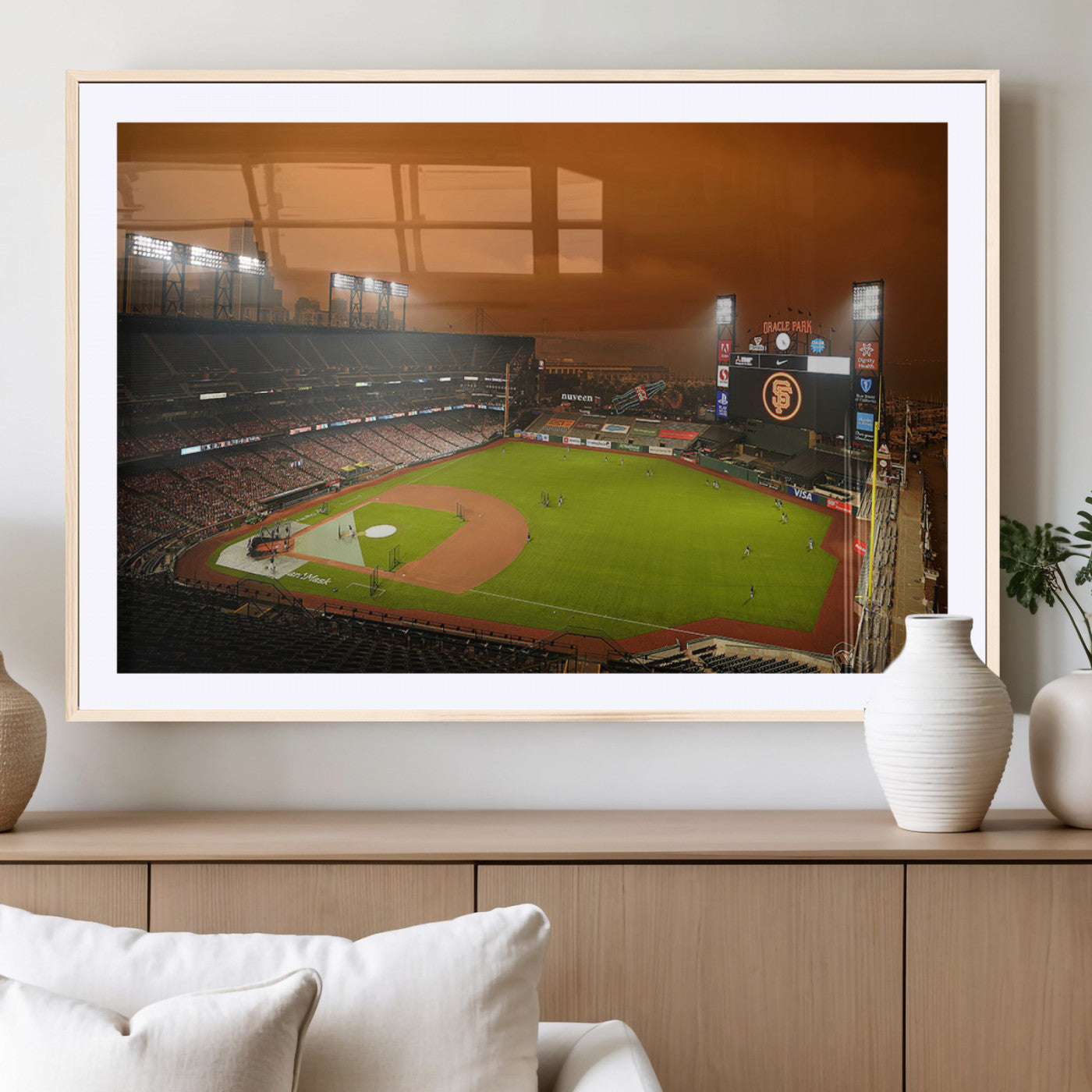 31315-MGV-CV-36X24-Oracle Park Stadium Wall Art Canvas Print, Framed California Stadium Art Picture Print, Oracle Park Field Perfect Sport Room Decor