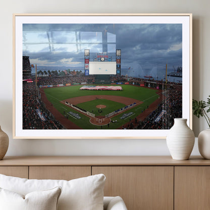 44631-MGC-FP-36x24_Natural-Oracle Park Stadium Wall Art Canvas Print, Framed San Francisco Giants Art Picture Print, Giants Stadium Field Perfect Sports Room