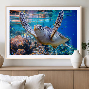 12683-MGV-CV-36X24-Sea Turtle Wall Art – Graceful Ocean Canvas Print with Coral Reef and Tropical Fish, Coastal Marine Life Decor for Beach House,