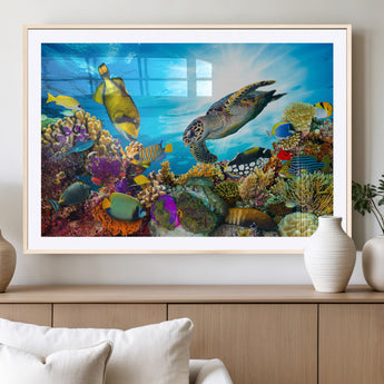 44772-MGV-CV-36X24-Underwater Sea Turtle Wall Art – Vibrant Coral Reef and Tropical Fish Canvas Print, Ocean Marine Life Decor for Living Room,